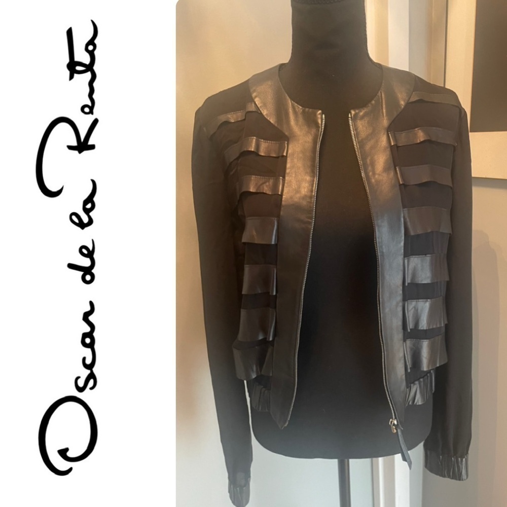 - Oscar de la Renta leather and silk jacket- size 2 -